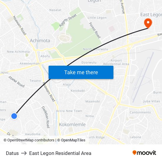 Datus to East Legon Residential Area map