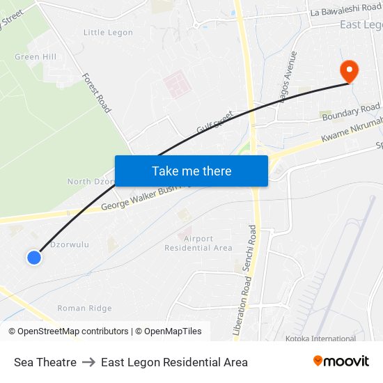 Sea Theatre to East Legon Residential Area map