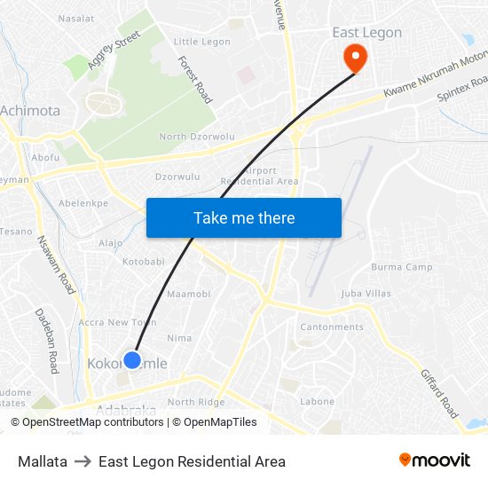 Mallata to East Legon Residential Area map
