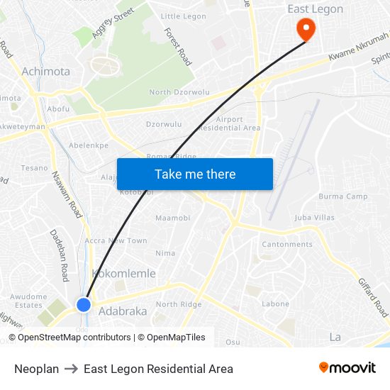 Neoplan to East Legon Residential Area map