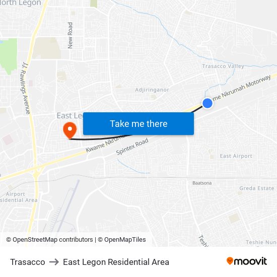 Trasacco to East Legon Residential Area map