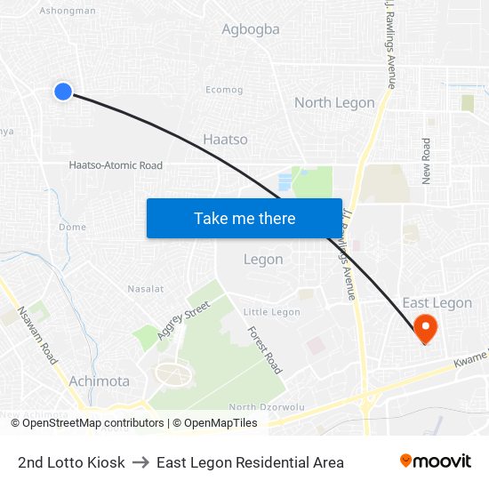 2nd Lotto Kiosk to East Legon Residential Area map