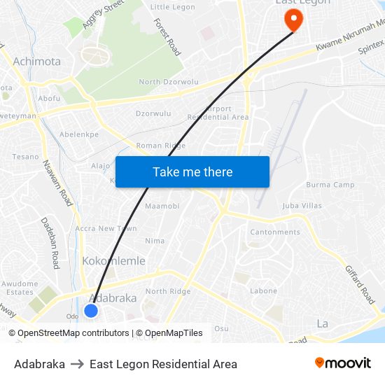 Adabraka to East Legon Residential Area map