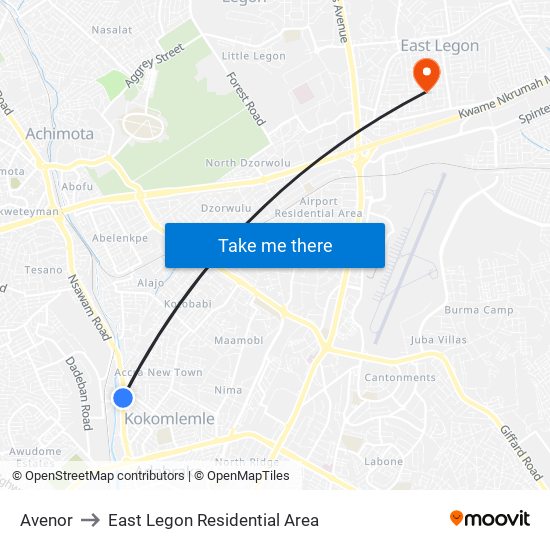 Avenor to East Legon Residential Area map