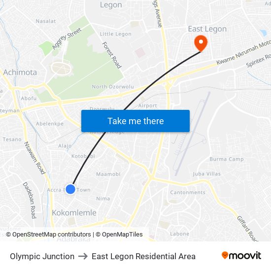 Olympic Junction to East Legon Residential Area map