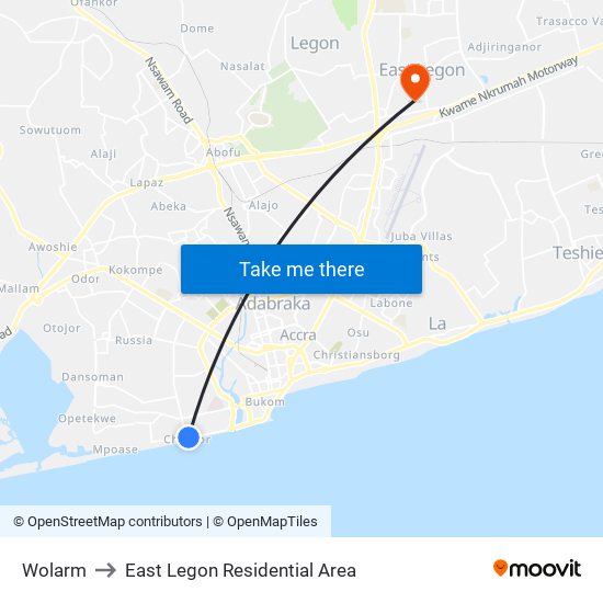 Wolarm to East Legon Residential Area map