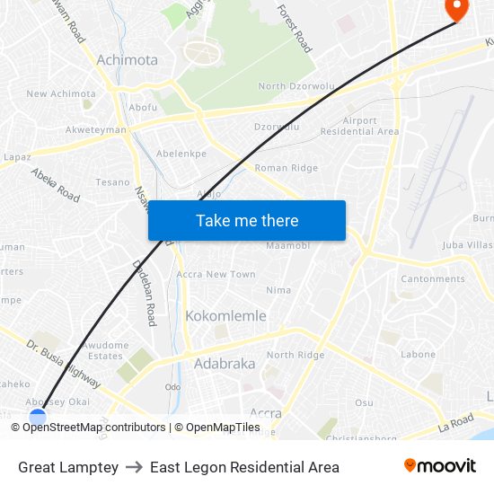 Great Lamptey to East Legon Residential Area map