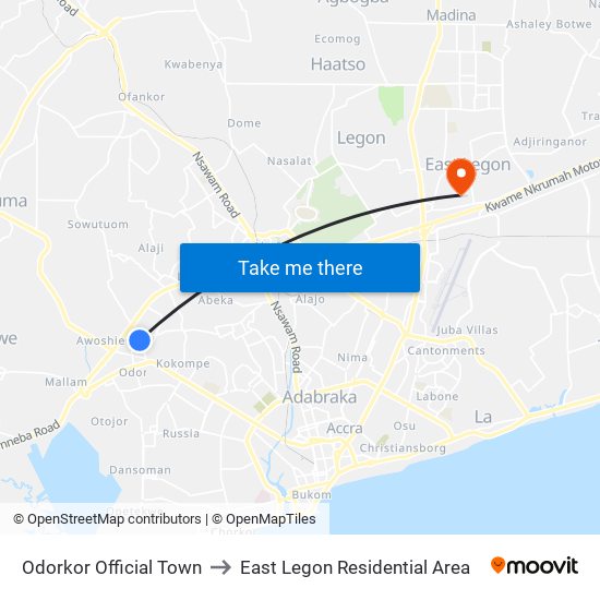 Odorkor Official Town to East Legon Residential Area map
