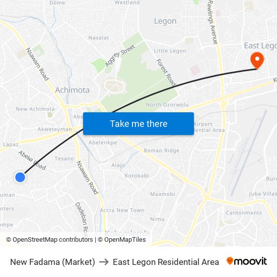 New Fadama (Market) to East Legon Residential Area map