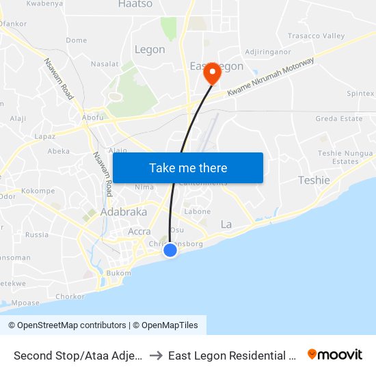 Second Stop/Ataa Adjettey to East Legon Residential Area map