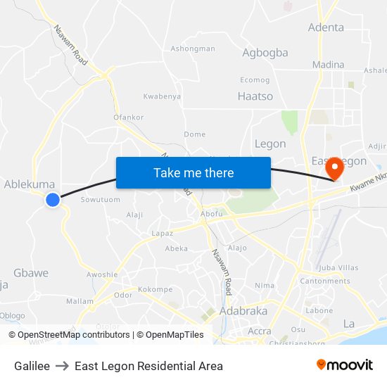 Galilee to East Legon Residential Area map