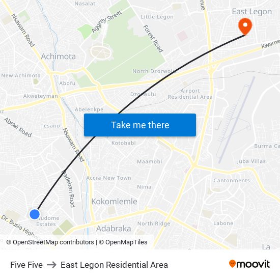Five Five to East Legon Residential Area map