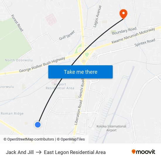 Jack And Jill to East Legon Residential Area map