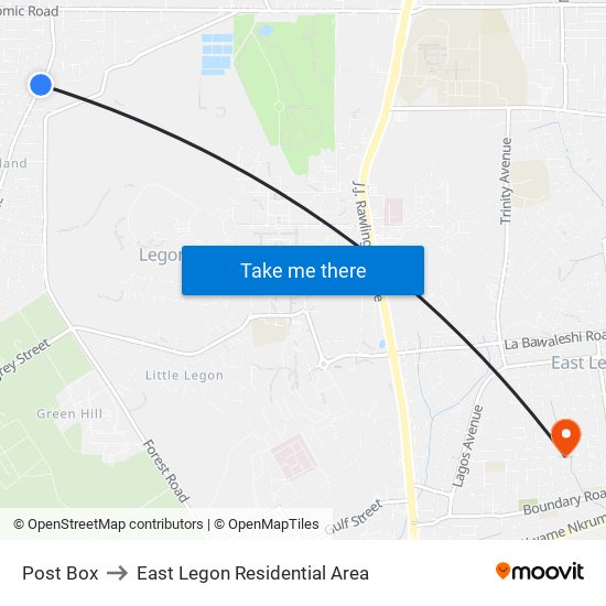Post Box to East Legon Residential Area map