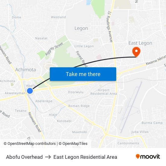Abofu Overhead to East Legon Residential Area map