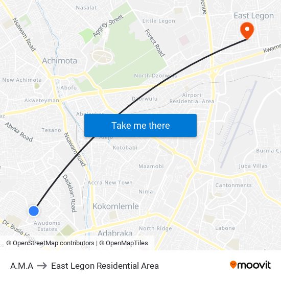 A.M.A to East Legon Residential Area map