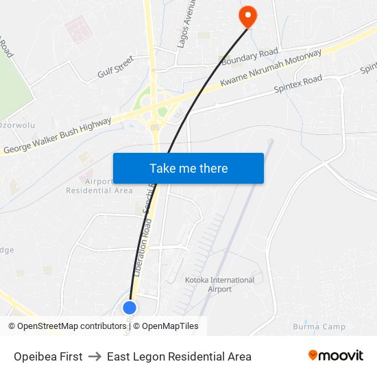 Opeibea First to East Legon Residential Area map