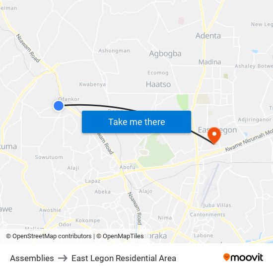 Assemblies to East Legon Residential Area map