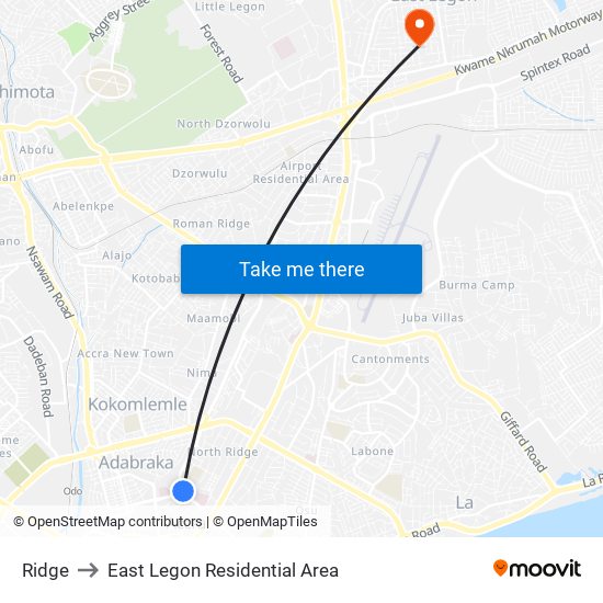 Ridge to East Legon Residential Area map