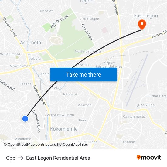 Cpp to East Legon Residential Area map