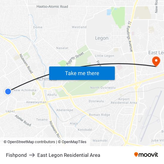 Fishpond to East Legon Residential Area map