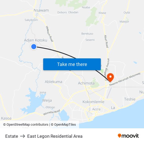 Estate to East Legon Residential Area map