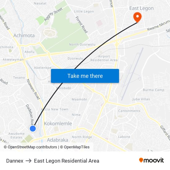 Dannex to East Legon Residential Area map