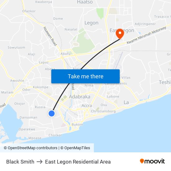 Black Smith to East Legon Residential Area map