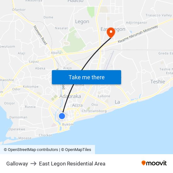 Galloway to East Legon Residential Area map