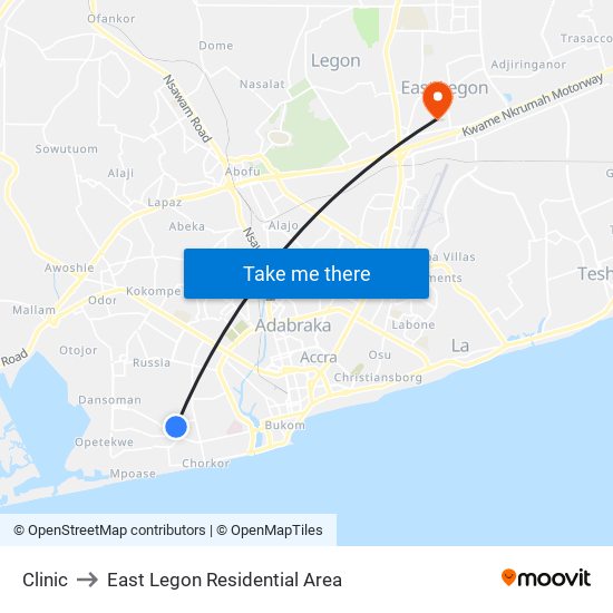 Clinic to East Legon Residential Area map