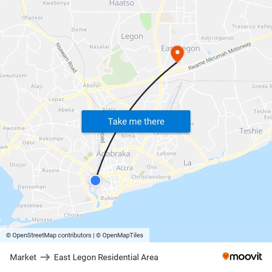 Market to East Legon Residential Area map