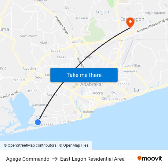 Agege Commando to East Legon Residential Area map