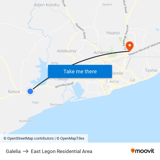 Galelia to East Legon Residential Area map