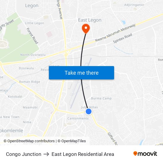 Congo Junction to East Legon Residential Area map