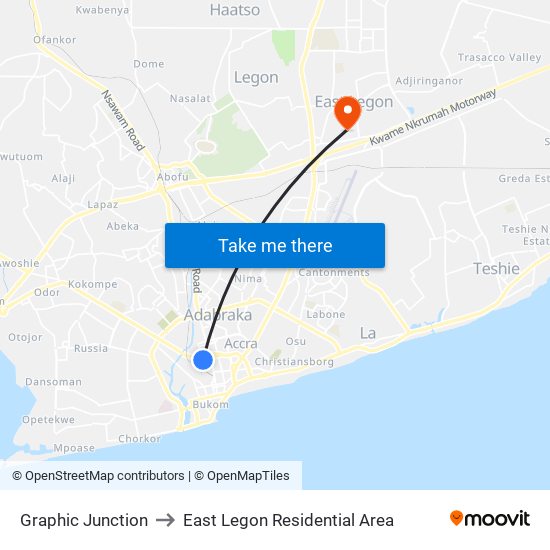 Graphic Junction to East Legon Residential Area map