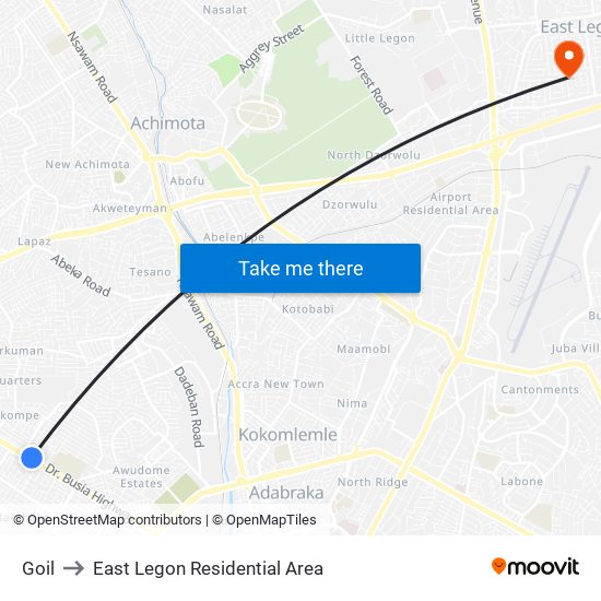 Goil to East Legon Residential Area map