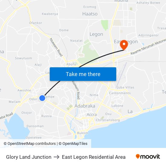 Glory Land Junction to East Legon Residential Area map