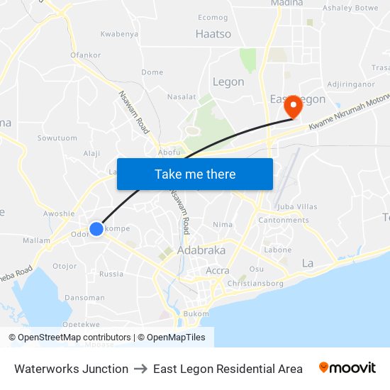 Waterworks Junction to East Legon Residential Area map