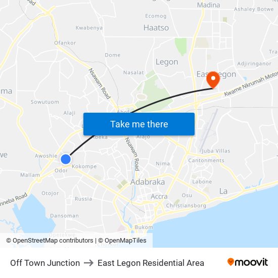 Off Town Junction to East Legon Residential Area map