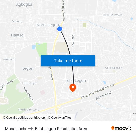 Masalaachi to East Legon Residential Area map