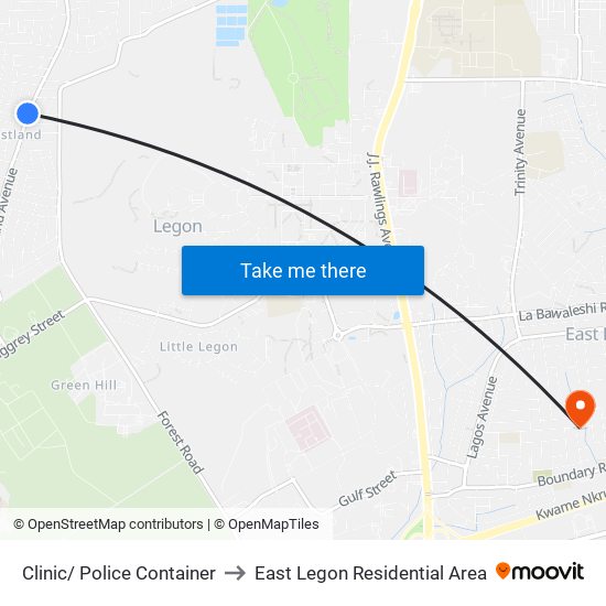 Clinic/ Police Container to East Legon Residential Area map