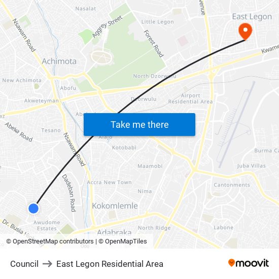 Council to East Legon Residential Area map