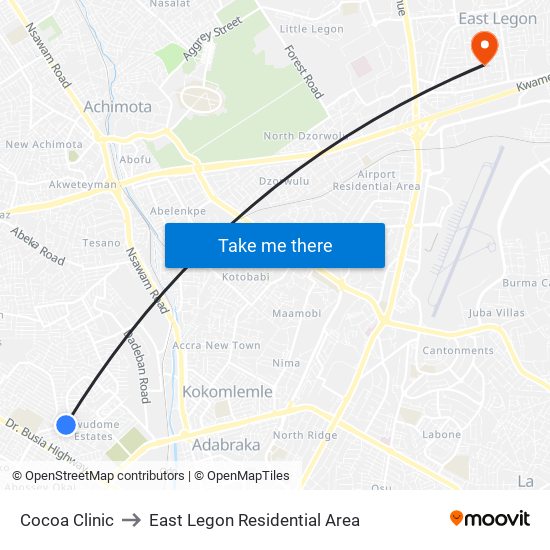 Cocoa Clinic to East Legon Residential Area map
