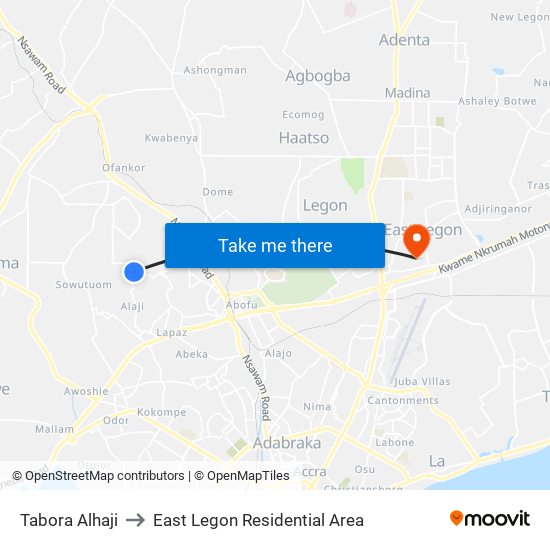Tabora Alhaji to East Legon Residential Area map