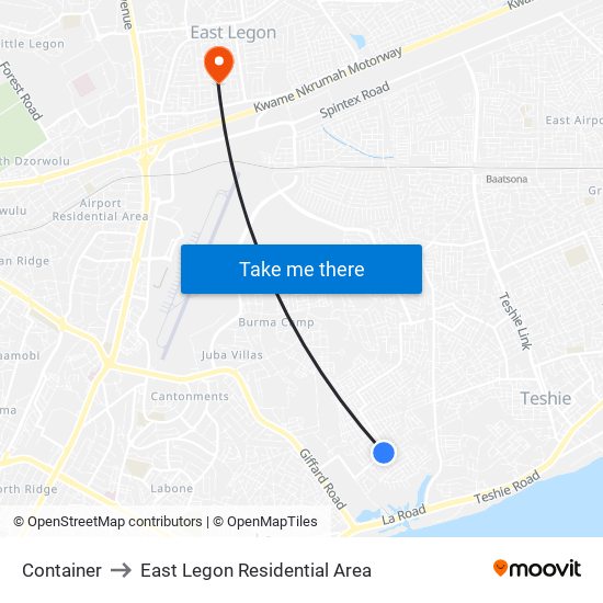 Container to East Legon Residential Area map