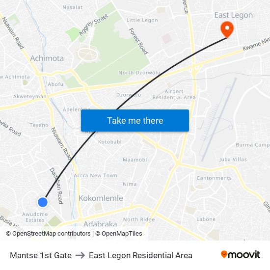 Mantse 1st Gate to East Legon Residential Area map