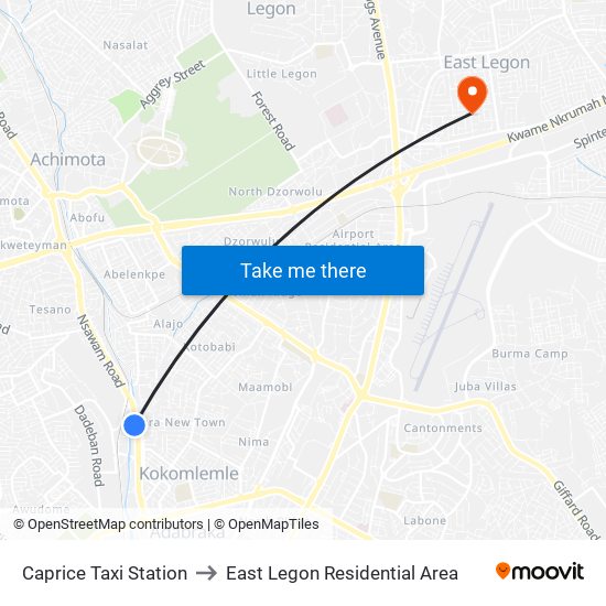 Caprice Taxi Station to East Legon Residential Area map