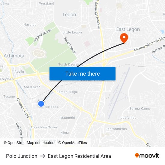 Polo Junction to East Legon Residential Area map