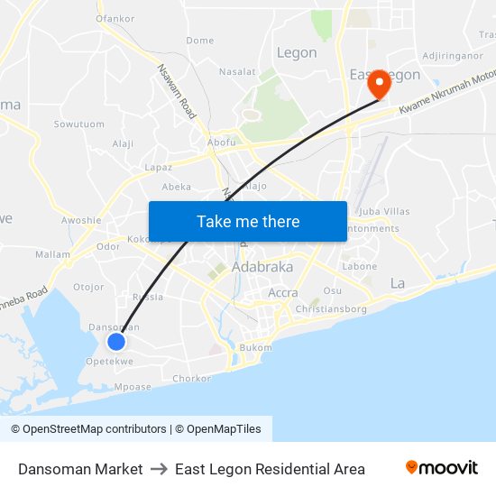 Dansoman Market to East Legon Residential Area map