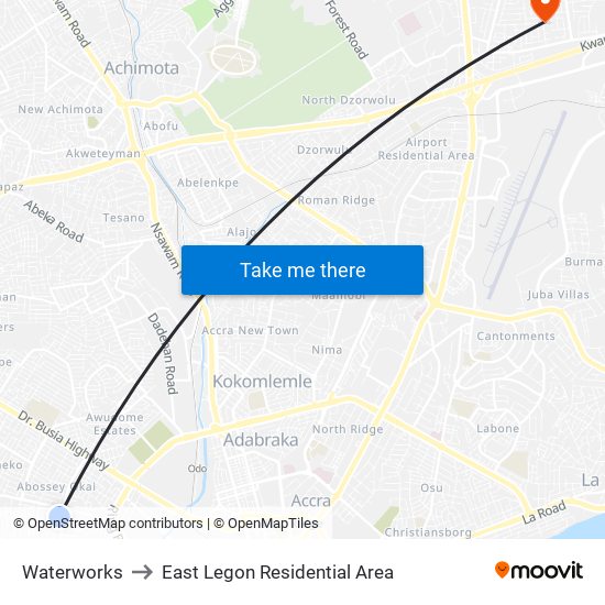 Waterworks to East Legon Residential Area map